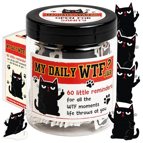 My Daily WTF Jar with 60 Cards, Funny Badass Affirmation Cards for Women Men, Daily Motivational and Inspirational Gifts for Women, Funny Gift for Friends Coworkers, Gifts for Black Cat Lovers - color: WTF Black Cat