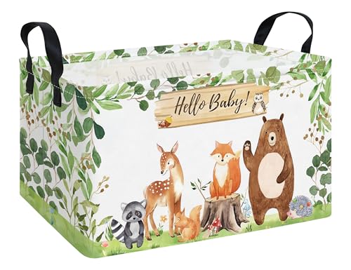 Rectangle Canvas Storage Basket Foldable Waterproof Toy Organizer Bin with Handles Fabric Collapsible Storage Bins for Shelves Kids Room Playroom Nursery Clothes and Pet Supplies(REC-Forest Animals) - color: REC-Forest Animals
