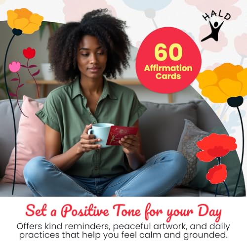 HALD Positive Affirmation Cards with Mindfulness Exercises, Inspirational Tools for Everyone, Motivational Items, Self Care Gifts for Women, Men & the Youth, 60 Transformative Affirmation Cards