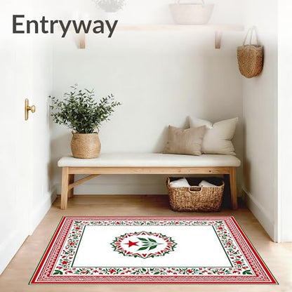 Flatwoven High Traffic Area Rug 4x6, Festive Jumbo Hook Kit Beginner Friendly Embroidery, Non Slip, Stain Resistant, Washable Area Rugs for Living Room, Bedroom (Red, 4x6) - color: Red/Pattern 1, size: 4' x 6' (Rectangular)