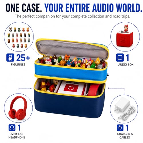 Bevegekos Carrying Storage Travel Bag for Toniebox 2 Starter Set, for 25+ Tonie Figures, Charging Station & Headphone, Case Only (Navy/Sky Blue, Large) - color: Navy/Sky Blue