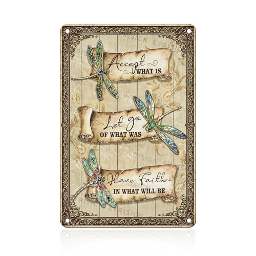 Dragonfly Vintage Metal Tin Sign Dragonfly Wall Art Decor Poster for Garden Yard Outdoor Patio Accept What Is Let Go Of What Was Have Faith In What Will Be 8x12inch - color: Dragonfly Inspirational, size: 20X30cm(8x12inch)