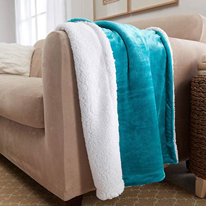 Sherpa Throw Blanket Super Soft Reversible Ultra Luxurious Plush Blanket, 50 x 60 inches, Teal/White - color: Teal / White, size: Throw (50" x 60")