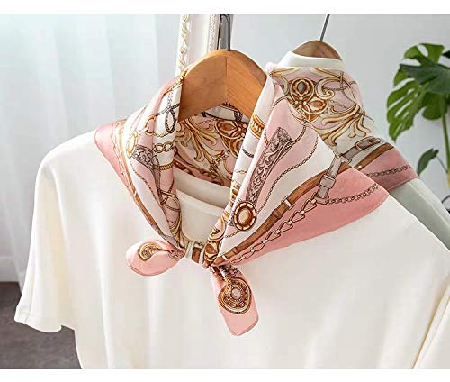 ANDANTINO 100% Mulberry Silk Scarf -21” Lightweight Square Neckerchief – Breathable Digital Printed Scarves with Gift Packed - color: Pink Chains