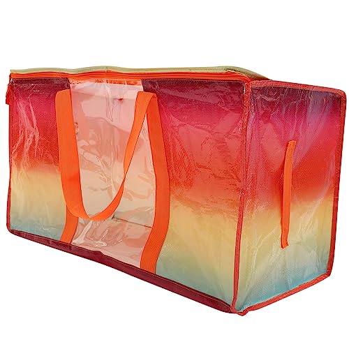 Large Storage Bag Waterproof Blanket Organizers Storage Extra Large Utility Tote Bag See-through Window for Household - color: Multi