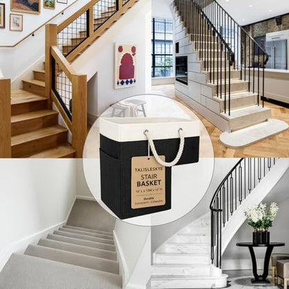 Stair basket,Foldable staircase baskets,Step stairs storage baskets with handle,1pcs black - color: black