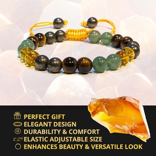 ANAYA AGATE Energy Protection Crystal Handmade Adjustable Bead Bracelet Perfect for Men, Women’s Christmas Gift - Gemstone Healing Stretch Bracelet Pulsera Para Hombre Mujer Stocking Stuffer - color: Money Wealth