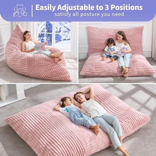 Hobestluk 3 in 1 Bean Bag Chair Giant Bean Bag Chairs Convertible Bean Bag Floor Cushion with Machine Washable Cover, Beanbag Chairs for Adult (Pink) - color: Pink