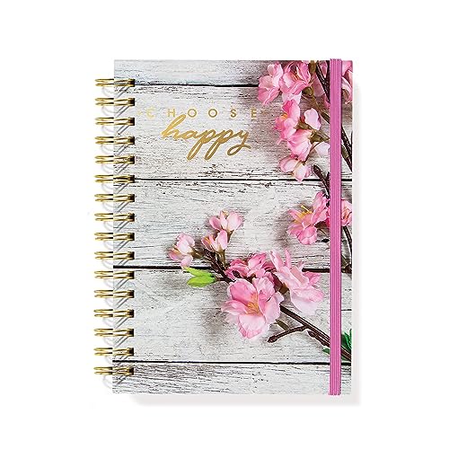 Designer Greetings, Designer Papers Flex Cover Journal with Elastic Band, "Choose Happy" Rustic Blooming Flowers Design - 320 Pages (6” x 8.25”) - Perfect for Work, School, Creative Writing, Personal - style: "Choose Happy" Rustic Blooming Flowers