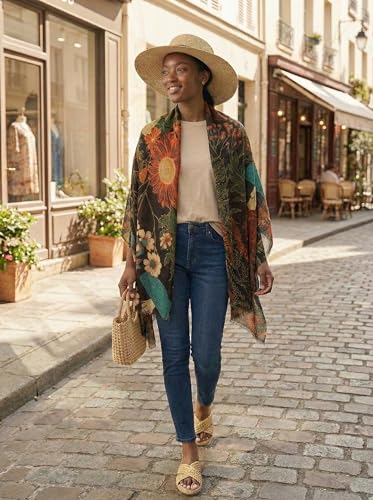 Soft Silky Pashmina Shawl Wrap for Women,Lightweight Spring, Elegant Wrap for Spring Wedding & Travel - color: Flower