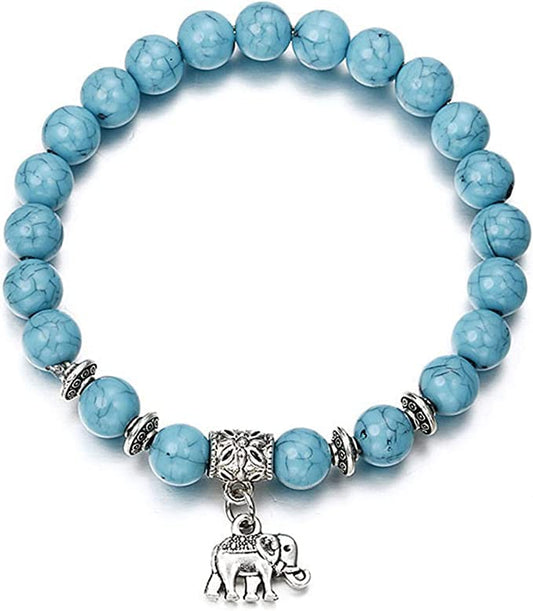 Healing Crystals Bracelet Handmade Natural Gemstones Beads Elastic Natural Stone Yoga Beads Bracelet Heart-Shaped, Modern Artisanal Beaded Unisex 7.6 inches Turquoise - color: Blue A
