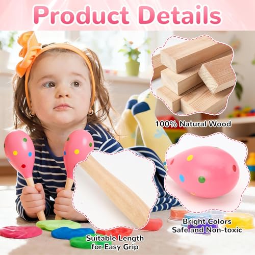 2 Pcs Maracas, 9 Inch Hand Percussion Rattles, Wooden Rumba Shaker Hand Musical Instruments with Clear Rhythm for Music Leraning (Pink Dot-9 Inch) - color: Pink Dot-9 Inch