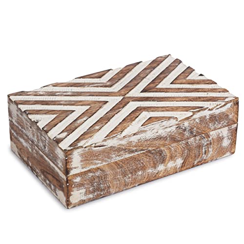 Ajuny Handmade Wooden Box – Hand Carved Line Design Keepsake Box, Decorative Jewelry Organizer Treasure Chest, Memory Storage Boxes Gift for Men and Women, 8x5 Inch - style: Big Line Design