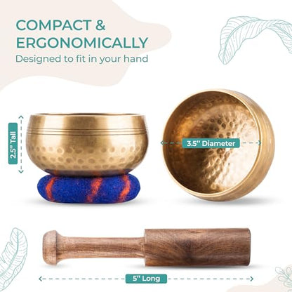 Handcrafted Tibetan Singing Bowl Set – 3.5” Sound Bowl for Meditation, Sound Healing & Yoga – Healing Instrument with Wooden Striker & Cushion – Authentic Hand-Hammered in Nepal - size: 3.5″ Set