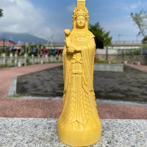 Hand-Carved Boxwood Mazu Statue, 10cm 3.9in, Living Room Decoration Office Desktop Feng Shui Ornament