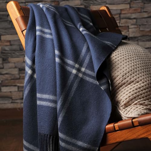 CUDDLE DREAMS Premium Cashmere Throw Blanket with Fringe, Luxuriously Soft (Plaid Blue) - color: Plaid Blue