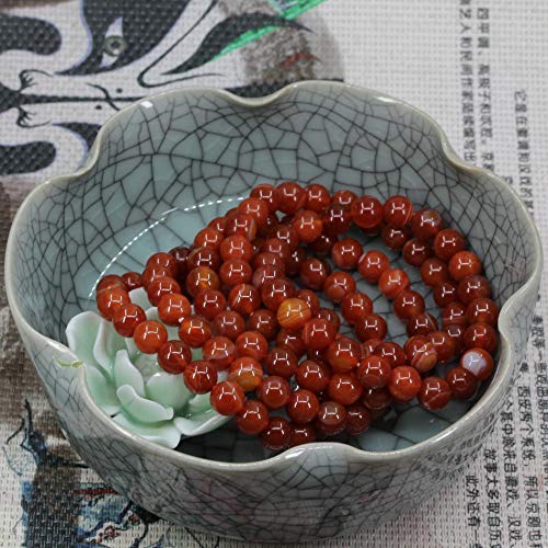 Keleny Gem Semi Precious Gemstones 8mm Natural Quartzite Stone Round Beads Crystal Stretch Bracelet 7 Inch Unisex - color: Red Banded Agate