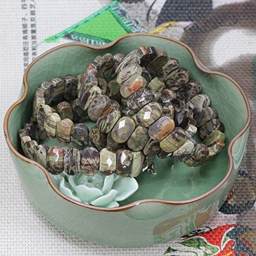 Keleny Semi Precious Stones 14mm Faceted Oval Beads Crystal Rock Elastic Bangle 7.5 Inch - color: Blossom Agate