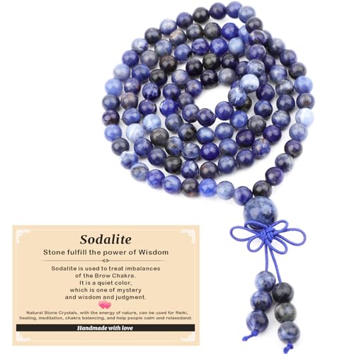 AD Beads 6mm 8mm 108 Prayer Mala Jasper Elastic Bracelet - Handmade Yoga Meditation Healing Power Energy Gifts for Unisex Adult. - color: Sodalite(Wisdom)