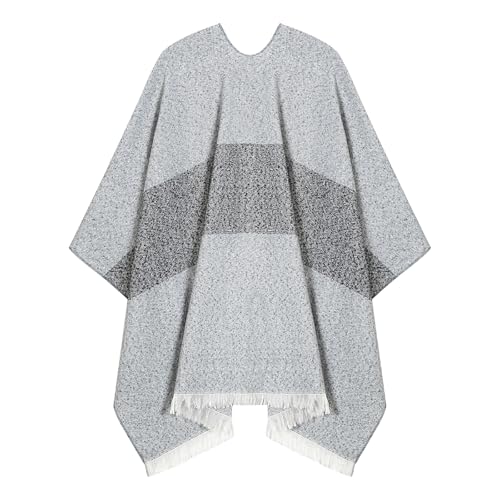 Women Shawl Wrap Poncho Cape Cardigan Open Front Coat Warm Scarf for Spring Fall Winter Cold Weather Days - color: Light Grey
