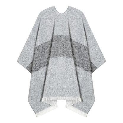 Women Shawl Wrap Poncho Cape Cardigan Open Front Coat Warm Scarf for Spring Fall Winter Cold Weather Days - color: Light Grey
