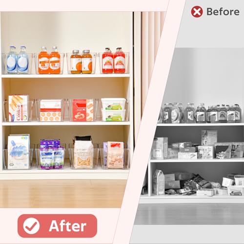 Clear Plastic Storage Bins - 12 Pack Pantry Organizers and Storage,Large Clear Pantry Organizer Bins, Plastic Containers with Handle for Kitchen,Freezer,Cabinet,Closet,Bathroom Under Sink - size: Large