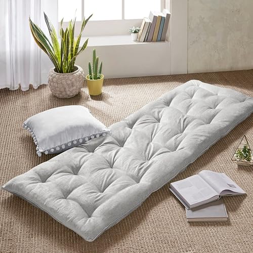 Intelligent Design Edelia Foldable Poly Chenille Light Weight Lounge Floor Pillow Cushion Tufted Seat for Meditation, Game Playing, Yoga, Reading with Travel Wrap, 74x27, Gray - color: Gray