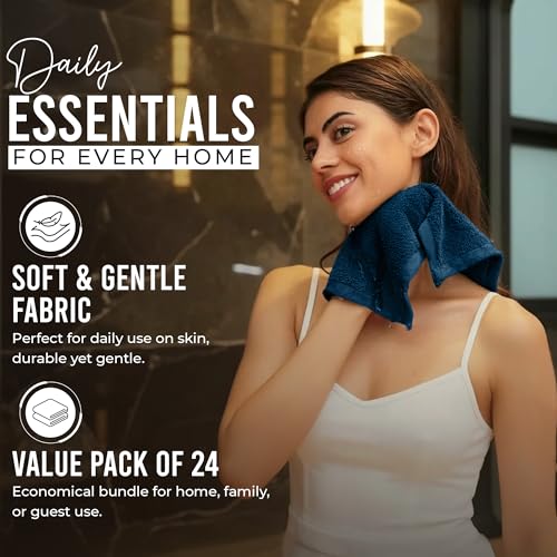 RIVERSIDE Pack of 24 Wash Cloths for Showering, 12 x 12 Inches, Super Soft & Absorbent, 100% Cotton Washcloths Premium Quality Flannel Face Cloths for Bathroom, Gym, Spa (Blue Opal, 24 Pack) - color: Blue Opal