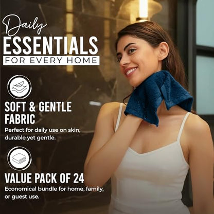 RIVERSIDE Pack of 24 Wash Cloths for Showering, 12 x 12 Inches, Super Soft & Absorbent, 100% Cotton Washcloths Premium Quality Flannel Face Cloths for Bathroom, Gym, Spa (Blue Opal, 24 Pack) - color: Blue Opal