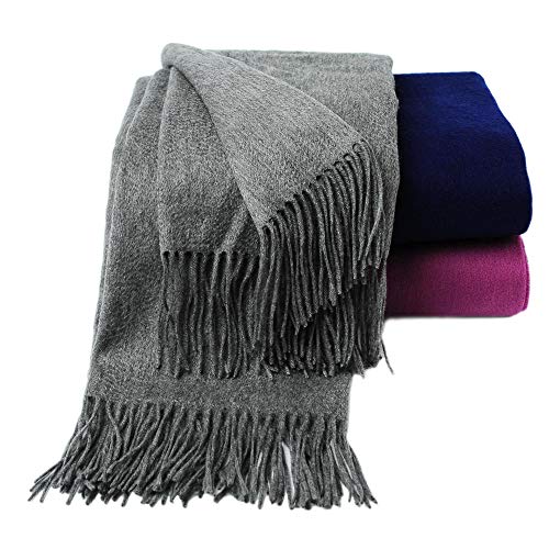 CUDDLE DREAMS Premium Cashmere Throw Blanket with Fringe, Luxuriously Soft (Gray) - color: Gray