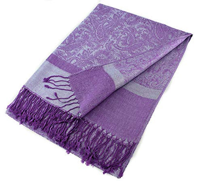 PASKMLNA Paisley Jacquard Pashmina Shawl Wrap Scarf Stole - color: Light Purple