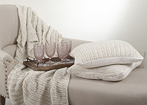 SARO LIFESTYLE TH312.I5060 Darcy Knitted Collection Single Line Cable Knit Cotton Throw Blanket, Ivory, 50" x 60"