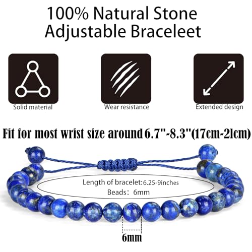 QOGIR Handmade Healing Bracelet,6mm Natural Gem Stone Bracelet rope bracelet - color: Lapis(Wisdom and Truth), size: 6mm