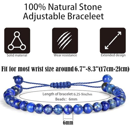 QOGIR Handmade Healing Bracelet,6mm Natural Gem Stone Bracelet rope bracelet - color: Lapis(Wisdom and Truth), size: 6mm
