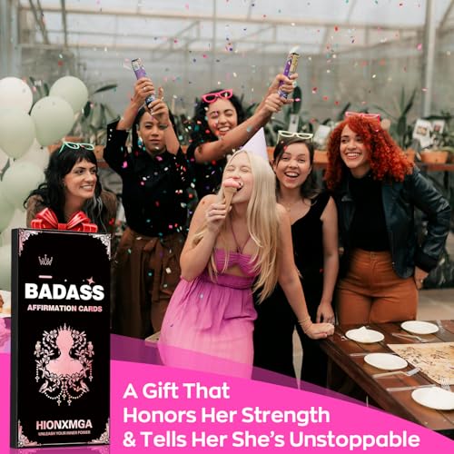 HIONXMGA Badass Affirmation Cards for Women, 60 Double Sided Inspirational and Motivational Cards, 118 Unique Positive Quotes for Daily Self Care, Empowering Gifts for Women, Friends & Coworkers