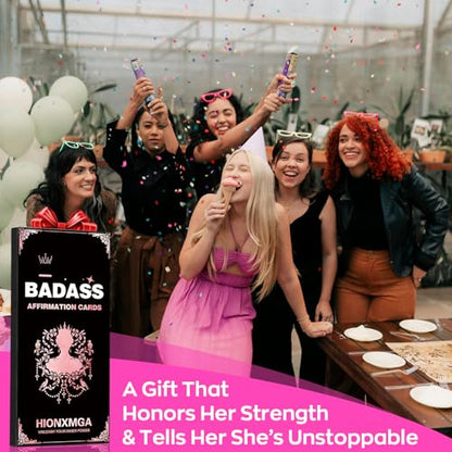 HIONXMGA Badass Affirmation Cards for Women, 60 Double Sided Inspirational and Motivational Cards, 118 Unique Positive Quotes for Daily Self Care, Empowering Gifts for Women, Friends & Coworkers