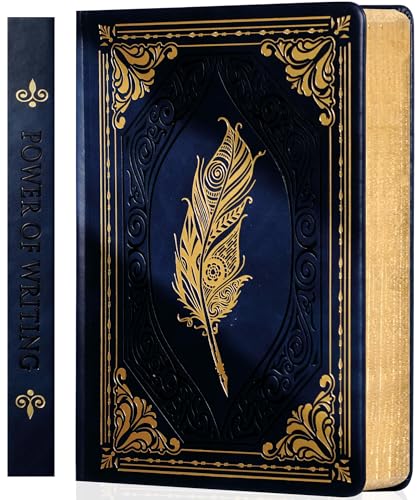 CAGIE 320 Pages Thick Hardcover Journaling Notebooks Vintage Leather Journal for Women Men A5 College Ruled Journals for Writing with Gift Box, 5.7 x 8.3 in, Blue - color: Blue