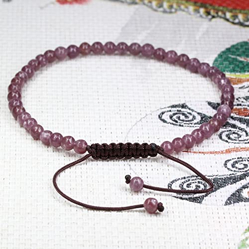 Keleny Natural Gemtones 4mm Round Beads Crystal Adjustable Braided Macrame Tassels Bracelets Unisex - color: Purple Lepidolite Lithium Mica