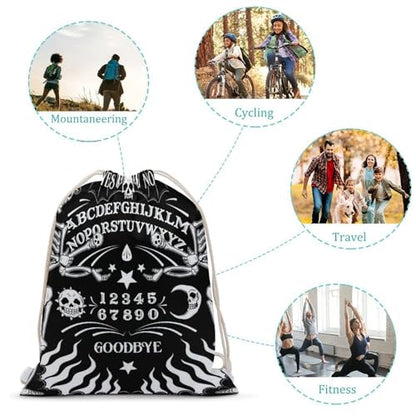 Skull Skeleton Witch Board Tarot Black Art Portable Canvas Drawstring Backpack with Drawstring Pockets 30x40cm - color: Skull Skeleton Witch Board Tarot Black Art, size: 30x40cm