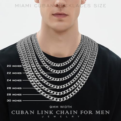 Cuban Link Chain for Men 9MM Silver Chain Necklace 316l Stainless Steel 925 Sterling Silver Filled - style: Length 28 Inch