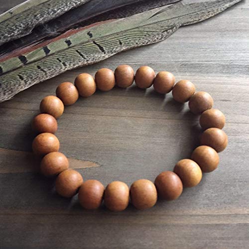 Sandalwood Bracelet for Women Men Buddhist Prayer Strand Chandan Bracelet Handmade Stretchable Elastic Sandalwood Beaded Wristbands for Yoga Meditation - style: 10mm Beads