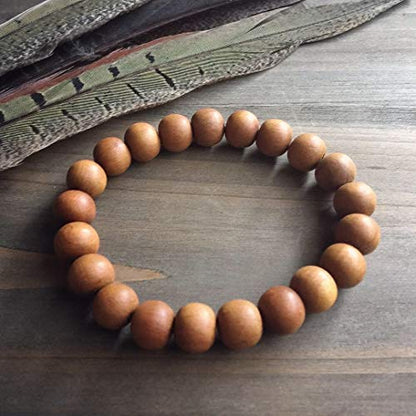 Sandalwood Bracelet for Women Men Buddhist Prayer Strand Chandan Bracelet Handmade Stretchable Elastic Sandalwood Beaded Wristbands for Yoga Meditation - style: 10mm Beads