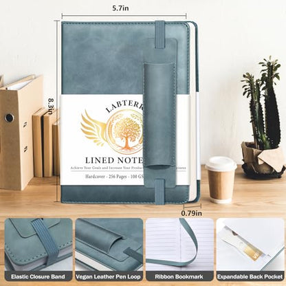 Lined Journal Notebook for Women Men, 256 Pages, Medium 5.7 in x 8.3 in - 100 GSM Thick Paper – Hardcover Leather Journals for Writing, Work, School, Note Taking, Diary Notepad,Blue - color: Blue
