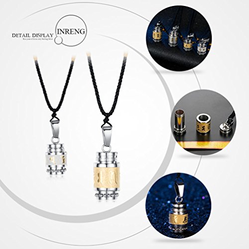 Men's Stainless Steel Open Lucky Buddha Mantra Pendant Necklace Bottle Container Memorial with Braided Rope - color: Mantra - Silver (big)
