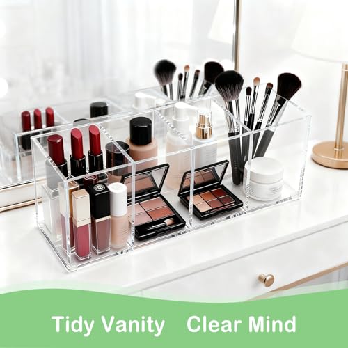 elysolpluv Clear Acrylic 4-Compartment Organizer Box, Small (7.9" × 2.7" × 3.5") – Handcrafted, Eco-Friendly, Minimal Packaging Compact Storage Organizer - size: Small