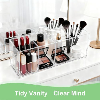 elysolpluv Clear Acrylic 4-Compartment Organizer Box, Small (7.9" × 2.7" × 3.5") – Handcrafted, Eco-Friendly, Minimal Packaging Compact Storage Organizer - size: Small