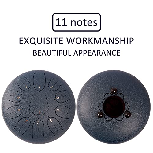 Steel Tongue Drum 12 Inch 11 Notes for Adults - Ethereal Metal Instrument for Meditation & Yoga with Music Book, Mallets & Carry Bag (Navy) - color: Dark Blue