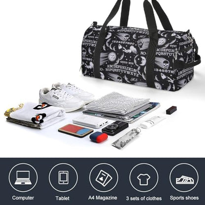Skull Moon Sun Gothic Witch Board Seamless Black Large Capacity Portable Fitness Bag, Easy to Carry - color: skull moon sun Gothic Witch Board Seamless bl