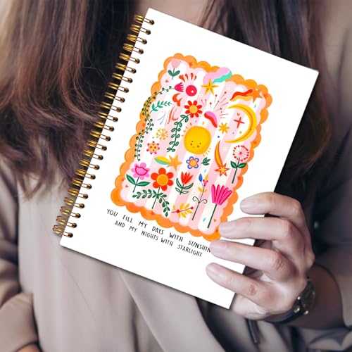 JINYO Boho Sunshine Notebook, Abstract Floral Journal, Boho Office Supplies, Cute Journals for Women, You Fill My Days With Sunshine Colorful Spiral Notebooks 5.5x8.3 Inch - color: white Sunshine Notebook