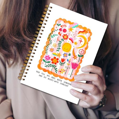 JINYO Boho Sunshine Notebook, Abstract Floral Journal, Boho Office Supplies, Cute Journals for Women, You Fill My Days With Sunshine Colorful Spiral Notebooks 5.5x8.3 Inch - color: white Sunshine Notebook
